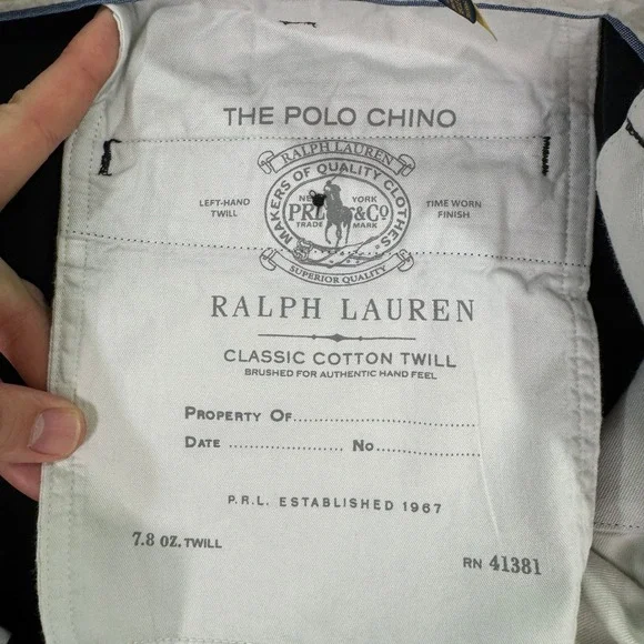 Polo Ralph Lauren Mens 38x32 Classic Fit Chino Pants Black Cotton Twill Casual - Picture 7 of 12